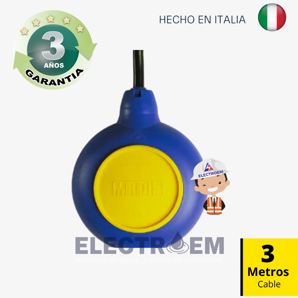 Interruptor De Flotador MAC3 Para Bomba Sumergible - 3 M, IP68, Doble Función (Llenado/Vaciado) - Fabricado En Italia